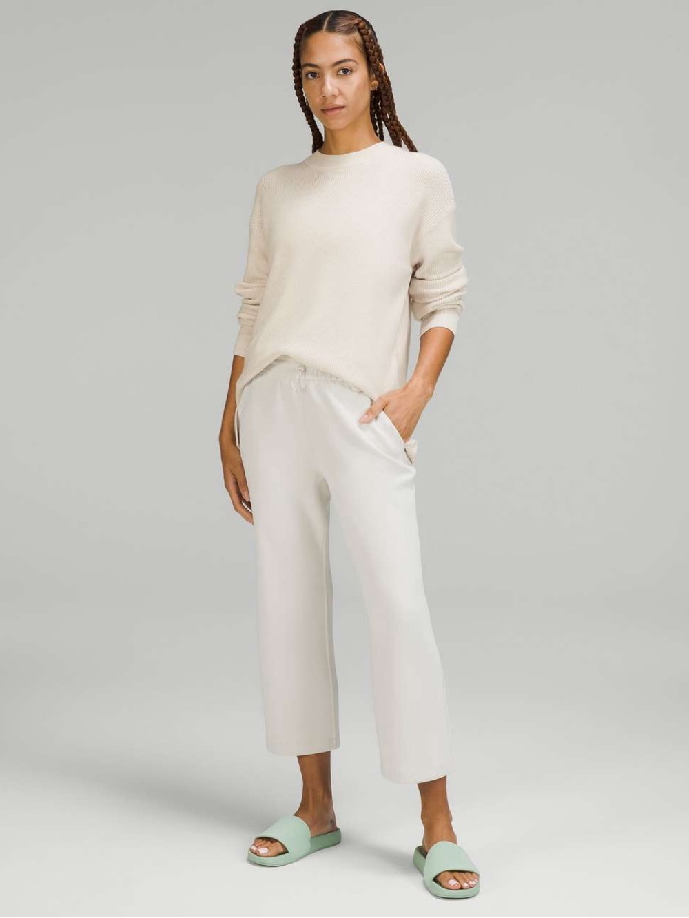 Lululemon Merino Wool Blend Ribbed Crewneck Sweater White Opal Size 6